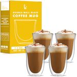 Kitchables Double Walled Glass Coffee Mugs Set of 4, 7.5oz - Insulated Clear Coffee Mug for Cappuccino, Latte, Tea, Espresso - Latte cup - Tazas Para Cafe