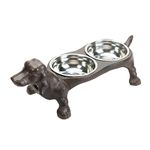 Sungmor Raised Bowls for Dogs - Heavy Duty Non Slip Cast Iron Stands & 2 Stainless Steel Food Dish & Water Bowls - Great Pet Dogs Feeder - Feeding & Watering Station Pet Supplies - 17.1x5.9x5.5 Inch