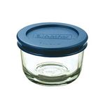 Anchor Hocking 85905L11 1-Cup Round Food Storage Containers Clear Glass with Blue Plastic Lids, Set of 6