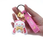 Rabbit Keychain, Cartoon Modeling Keychain lucky Star-Moon-Rabbit Key Ring Handbag Lolita Bag Purse Pendant Key Chain Accessory Lovers Best Friend Gift (pink and white)