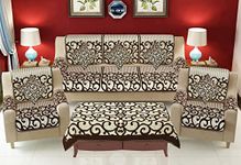 SAWNA Homes 5 Seater Sofa Set with Cushion & Table Cover for Living Comfort - 3 and 2 Seater Arm Cover Set for Home Sofa Couch - 16 Pcs Chenille Slip Cover for Furniture Protector, (Coffee)