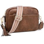 Small Crossbody Purse for Women Cross body Bag Cell Phone Shoulder Purses Vegan Leather Retro Handbag with Colored Designer Guitar Strap Brown