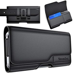 Stronden Holster for iPhone 16, 16 Pro, 15, 15 Pro, 14, 14 Pro, 13, 13 Pro, 12, 12 Pro, 11, XR - Leather Belt Case with Magnetic Closure Pouch w/Built in Card Holder (Fits Otterbox Commuter Case on)