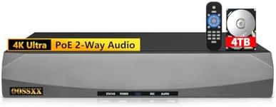 OOSSXX 8.0/4K Megapixel 16-Channel POE NVR Network Video Recorder, Supports up to 16 x 8MP/4K IP Cameras, Max to 8TB Hard Drive (4TB HDD Included)