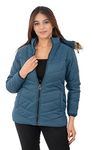 Stufflin Womens Nylon Standard Length Hooded Collar Jacket Full Sleeve Winter Wear Solid Quilted Neck Jacket (Xxl, Navy Blue)