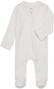 Aablexema Baby Footed Pajamas with Mitten Cuffs - Unisex Newborn Infant 2 Ways Zipper Cotton Footie Pjs(Creamy-white,0-3m)