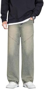 Vintage Baggy Jeans for Men Mid Rise Seam Front Y2k Wide Leg Jeans Loose Fit Straight Leg Skater Jeans Streetwear