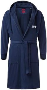 DudeRobe UFC Collection Men’s Hooded Bathrobe with Pockets, Navy, S/M, Soft, Comfy & Absorbent Cotton Robe for After Shower & Lounging