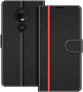 COODIO Coque en Cuir pour Motorola Moto G7, Étui Housse Pochette Fonction Stand pour Motorola Moto G7 / G7 Plus, Noir/Rouge