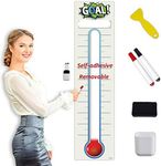 Fundraising Thermometer Chart Goal Tracker Decal - 48"x12" - Dry Erase Goal Setting Wall Poster Thermometer - Removable Giant Sales Goal Vinyl Sticker (Blue)