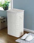 COUNTRY CLUB Rectangular Bamboo Laundry Hamper Basket Clothes Storage Organizer With Lid (Nouveau White)