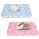 2 Pieces Small Animal Plush Bed,Winter Warm Hamster Pet Plush Bed Mat,Rabbit Rectangular Soft Fleece Sleep Blue Pad,Pink Washable Fluffy Fleece Pet Cushion for Rabbit Bunny Hedgehog Squirr