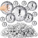 Hoolerry 65 Pcs Disco Balls Ornaments Reflective Hanging Disco Ball Decorations with Hook Mini Silver Disco Ball Cake Topper for 70s Disco Christmas Wedding Dj Decoration(8/6/ 4/2/ 1.2 in)