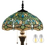 WERFACTORY Tiffany Floor Lamp Sea Blue Stained Glass Dragonfly Standing Reading Light 16X16X64 Inches Antique Pole Corner Lamp Decor Bedroom Living Room Home Office S147 Series