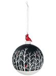 Sullivans - 4" Christmas Tree Ball Ornament with a Sparkly Snowy Bottom, Trees with Red Cardinals and Topped with a Red Cardinal and a White Ribbon