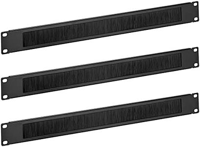 kwmobile Black 1U Brush Panel (3 Pack) - 19 inch Server Rack Cable Management - Manage Rackmount Network and Power Cables - Metal Panels with Brushes