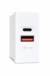 MX 35W Modular USB Charger Socket with Dual Ports USB-C & USB-A, Fast Charging Wall Module for Switch Board, 90–270V AC Input, 22.5 x 45 mm Modular Plate, Power Socket for Home & Office, White