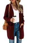 TASAMO Womens Long Cardigans Solid Color Comfy Ribbed Hem Office Work Duster(Small, Wine red)