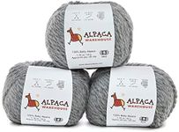 100% Baby Alpaca Yarn Wool Set of 3 Skeins Lace Worsted Bulky/Chunky Weight - Heavenly Soft and Perfect for Knitting and Crocheting (Soft Gray, Bulky/Chunky Weight)