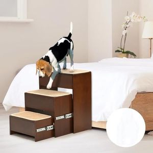 Barpor Dog Stairs Foldable Furniture Style Pet Steps Wooden Non-Slip Ladder for Elderly Injured Short Legged Puppy to Reach Couch Sofa High Bed Windowsill Sturdy No Installation