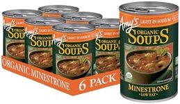 Amy’s Soup, Vegan Minestrone, Light in Sodium, Made With Organic Vegetables, Beans and Pasta in Tomato Broth, Canned Soup, 14.1 Oz (6 Pack)