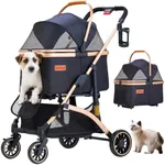 GdnWings Dog Stroller for Small Medium Dogs, Lightweight Pet Stroller for Dogs Cats with 6 Shock Absorption System, Detachable Carrier Suitable for Car Seat & Hand Carry, Safe Outings