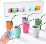 CUPITUP 3oz Mini Tumbler Shot Glass with Straw and Lid, Set of 6 Mixed Colors Stainless Steel Blank Sublimation Mini Shot Glass Tumblers 3oz for Wedding Birthday Bachelorette Party Favors