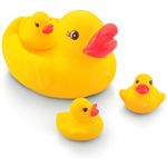 Storio Super Cute Duck Family Animals Swimming Water Toys Non-Toxic,BPA Free Colorful Soft Rubber Float Squeeze Sound Squeaky Bathing Toy for Baby Chu Chu Toy Set of 4 (1 Duck + 3 Ducklings)