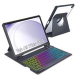 MePadKey Keyboard Case for Samsung Galaxy Tab A9 Plus 11.0 inch SM-X210/SM-X215/SM-X216, 360° Rotating Back Cover with Colorful Backlit Detachable Keyboard fit Tablet A9+ 5g (Black)