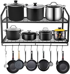 Amtiw Hanging Pot Rack, 2 Tier Pan Rack, Wall Mounted Pot Holders for Kitchen Storage, Pot and Pan Organizer with 10 Hooks, Ideal for Pans Set, Utensils, Cookware, Household