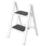 HBTower Step Ladder 2 Step Folding Stool, 330 Lbs Capacity Small Step Stool for Adults, Closet Step Stool Ladder with Anti-Slip Wide Pedals Household Office, White