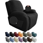 JIVINER Newest Design 4-Piece Recliner Chair Covers Stretch Jacquard Covers for Recliner Chair Recliner Slipcovers for Living Room Soft Recliner Protector with Pocket (Recliner, Black)