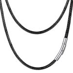 PROSTEEL Leather Necklace for Men Chocker 3mm 18 Inch Braided Cord Rope Stainless Steel Clasp Black