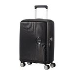 American Tourister Soundbox - Hand Luggage Suitcase 55 x 40 x 20/23 cm - Hard Shell Trolley Suitable for EasyJet - Expandable, Light, 4 Wheels & TSA Lock - 35.5/41 L - Black (Bass Black)