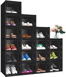 YITAHOME 18 Pack Shoe Storage Box Fit Up to US Size 13, Stackable Shoe Organizers, Plastic Shoe Containers Sneaker Drawers (Medium, Black)