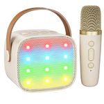 VERKB Mini Karaoke Machine for Kids, Kids Music Player Toys for Girls and Boys, Portable Bluetooth Speaker with Wireless Microphone for Kids Toddler Home Party Birthday Gifts for Girl(Beige)