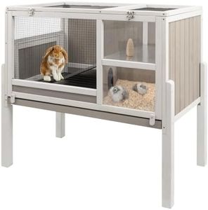 Gowoodhut Elevated Rabbit Hutch Indoor 36.6" H Wooden Outdoor Bunny Hutch with Wire Netting Above The Pull Out Tray, Detachable Legs Hamster Cage Guinea Pig Cage Pet House for Small Animals, Grey