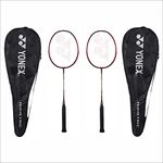 YONEX Aluminium Badminton Racquet Gr 303I Made in India Pack of 2 with Full Cover (Deep Red/Deep Red)