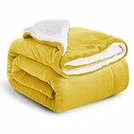 IR Imperial Rooms Sherpa Fleece Queen Size Blanket for Bed - Thick and Warm Blanket for Winter Reversible Soft and Fluffy Blankets Queen Size, Yellow, 90x90 Inches