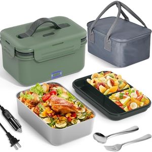 Electric Lunch Box for Car & Home – 100W Fast Heating Food Warmer, 1.8L Stainless Steel Container, 12V/24V/110V/220V, Portable, Better Than 40W Heating Lunchboxes, Removable Compartments (Green)