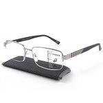 Men Premium Multifocus Reading Glasses Blue Light Blocking, MIssfive Progressive Metal Frame With No Broken Spring Hinge(Workspace For Near Range 2.25x)