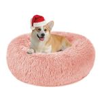 Calming Dog and Cat Bed Donut - 27.6'' Dog Bed Small, Fluffy Cat Anti Anxiety Beds for Indoor Cats, Washable Pet Bed with Non-Skid Bottom for Dogs and Cats, Pink XL(27.6in/70cm)