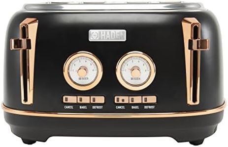 Haden Dorset 4 Slice Wide Slot Stainless Steel Toaster with Adjustable Browning Control & Non-Slip Feet, Black & Copper