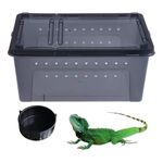 kathson Reptile Snake Feeding Box Portable Transparent Plastic Mini Pet Houses Breeding Hatching Container Lizard Tarantula Habitat for Spider Scorpion Gecko (Black)