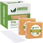 AMVital Turmeric Soap Bar for Face and Body - Natural Handmade Soap for Acne, Dark Spots and Smooth Skin - For All Skin Types, Men and Women (Pack of 2)