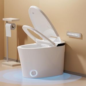 AKNIRL Smart Toilet Auto/Open Close Lid with Booster Pump, Auto Powerful Flush, Heated Seat,Warm Water, Air Dryer, Deodorization, Modern Smart Toilets for Bathrooms, White, Y001ZP