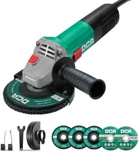 DCA Angle Grinder, 115mm, 860W Cut Off Tool Corder Grinder, 11,800 RPM with 2 Safety Guards, 6-Piece Discs (2 Cutting/2 Grinding/2 Flap Discs), Professional for Metal, Wood