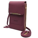 HOPSOOKEN Womens RIFD Small Crossbody Cell phone Purse Wallet Roomy Shoulder Bags, Vertical Winered