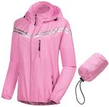 CREATMO US Womens Lightweight Windbreaker Hooded Jackets With Hidden Pockets Packable Reflective Rain Shell Travel Coat Pink L