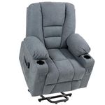 HOMCOM Oversized Riser and Recliner Chairs for the Elderly, Fabric Upholstered Lift Chair for Living Room with Remote Control, Side Pockets, Cup Holder, Grey